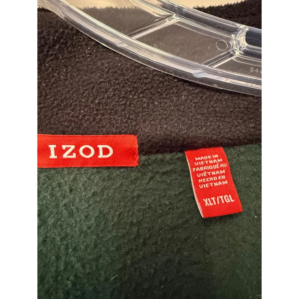 IZOD Mens Forest Green Full Zip Fleece Jacket XLT Tall Mock Neck Pockets